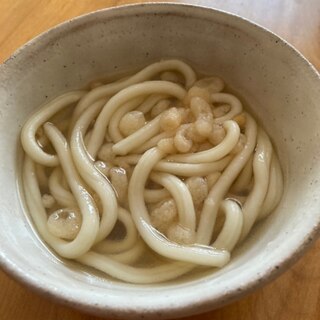 アサリの酒蒸しの汁で天かすうどん